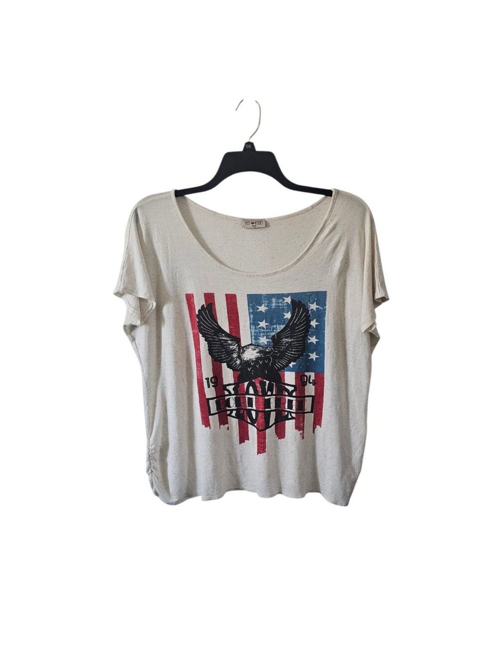 Lauren Moshi Free Kisses Plus 1X Eagle American Flag Graphic Crop Tee Shirt USA